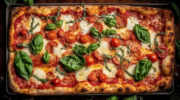 uchwycenie pizzy margherita, żywe kolory, tekstury i składniki, świeża bazylia mozzarella