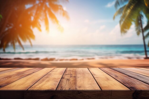 Ucieknij do malowniczego drewnianego stołu z malowniczym widokiem na plażę