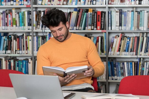 Uczniowie przygotowujący egzaminy i lekcje uczenia się w szkolnej bibliotece Dokonywanie badań na laptopie i przeglądanie InternetuxW Bibliotece