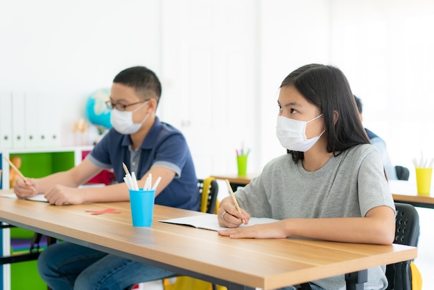 Uczniowie szkół podstawowych w maskach higienicznych