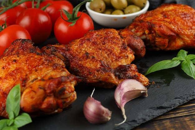 Uda z kurczaka zapiekane z warzywami i przyprawami Smażone danie z kurczaka na stole