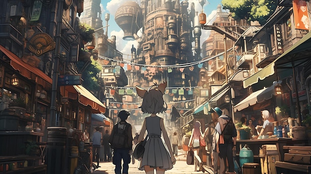 Uderzający anime apokaliptyczny zrujnowany świat miasta