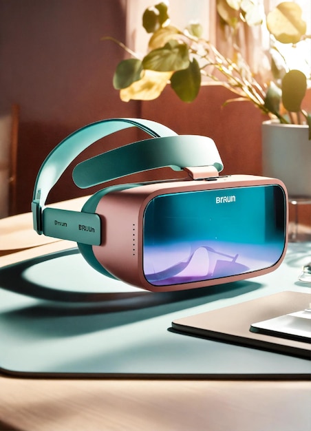 Uderzający minimalistyczny zakrzywiony pastelowy półprzezroczysty polikarbonat VR AR headset zaprojektowany przez BRAUN Die