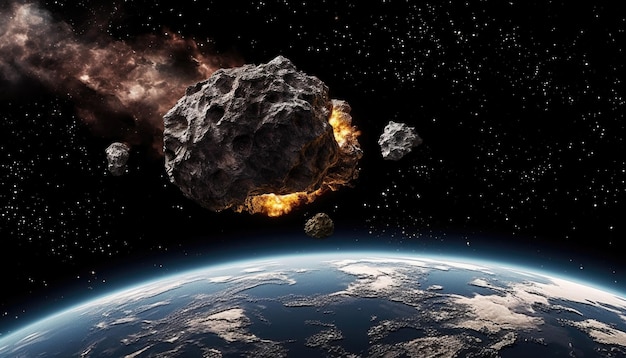 Uderzenie meteorytu z kulą ognia Ziemi Asteroida zderzyła się z planetą Ziemią w przestrzeni kosmicznej