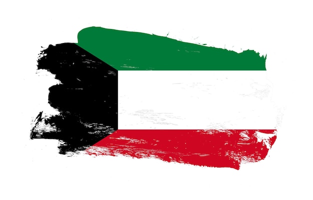 Uderzenie pędzla malowane trudnej sytuacji Flaga Kuwejtu na białym tle