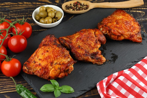 Udka z kurczaka zapiekane z warzywami i przyprawami Apetyczny gotowany kurczak