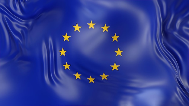 UE Flaga Unii Europejskiej z odbicia Kraje 3d ilustracji renderowania