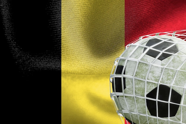 UEFA EURO 2024 Piłka nożna Belgia Flaga narodowa z piłką nożną w pracy netto 3D i obrazie 3D Erywań Armenia 2023 03 kwietnia
