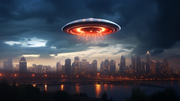 UFO na niebie nad miastem