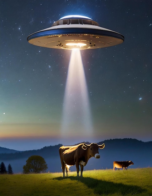 UFO teleportujące krowę w nocy