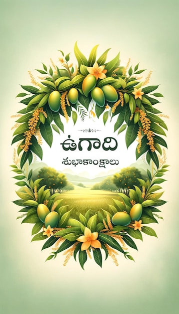 Ugadis Lush Festivity Kwiatowa ścieżka pośród zieleni Telugu Nowy Rok Banner