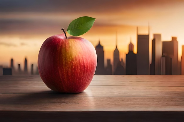 Ugryzione jabłko jest umieszczone na stole.