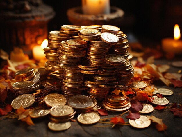 UHD Kalash i złote monety Tło Złote monety