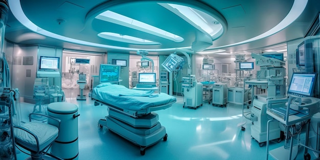Ujęcia wnętrza nowoczesnej szpitalnej izby przyjęć przedstawiające szybko zmieniające się środowisko Generative AI