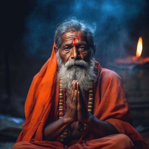 Ujęcie hinduskiego wielbiciela wykonującego sadhanę