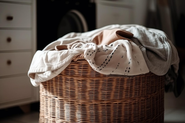 Ujęcie kosza na pranie z pokrywką utrzymującą brudne ubrania ukryte przed wzrokiem Generacyjna sztuczna inteligencja