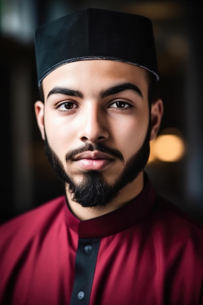 Zdjęcie ujęcie młodego, dumnego muzułmanina stworzonego za pomocą generatywnej ai