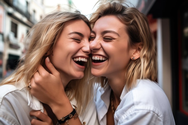 Zdjęcie ujęcie młodej pary lesbijek bawiącej się podczas świętowania