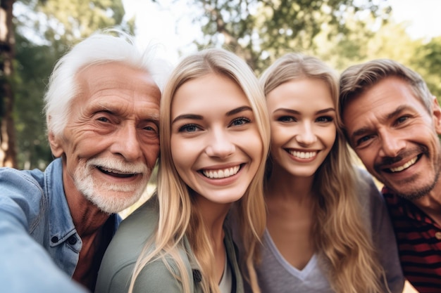 Ujęcie rodziny robiącej razem selfie