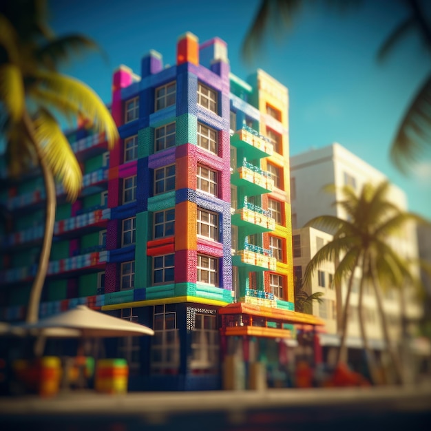 Ujęcie wokselowego piksela w kwadratowym stylu Miami South generatywnej sztucznej inteligencji