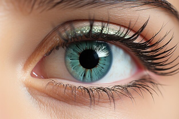 Ujmujący zbliżenie hipnotyzującego niebieskiego oka Generatywna SI