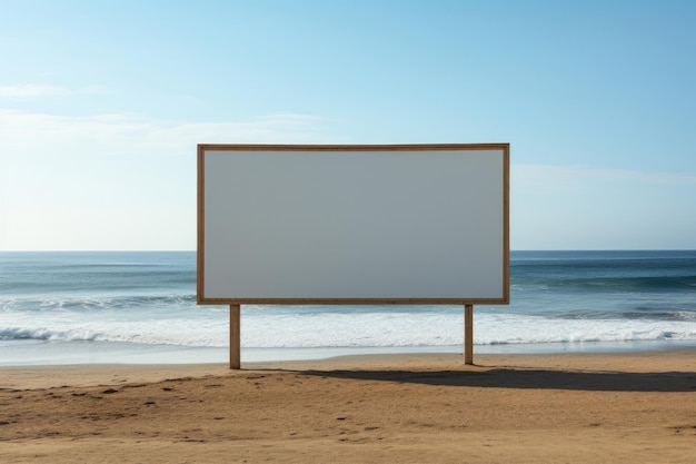 Układ białego plakatu reklamy zewnętrznej na plaży na tekst