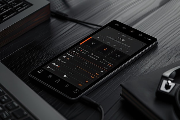 Zdjęcie układ interfejsu użytkownika dla aplikacji strumieniowej muzyki w ciemnym motywie