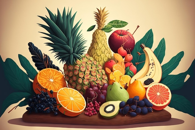 Układ lub skład ilustracji mieszanych owoców egzotycznych
