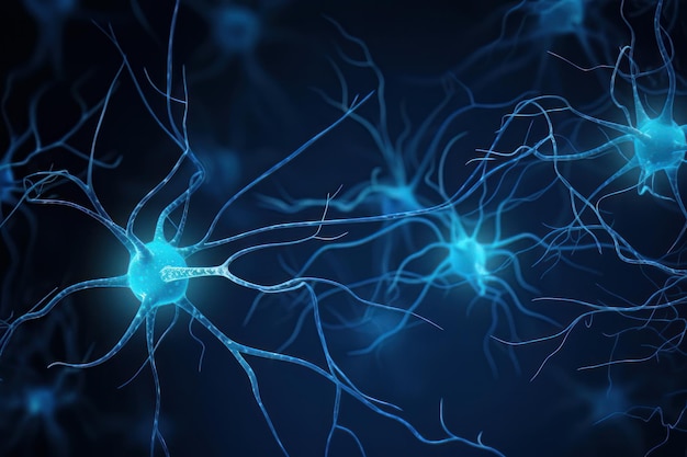 Układ mózgowy działa neuron odbiera sygnały chemiczne i elektryczne tło Generative ai