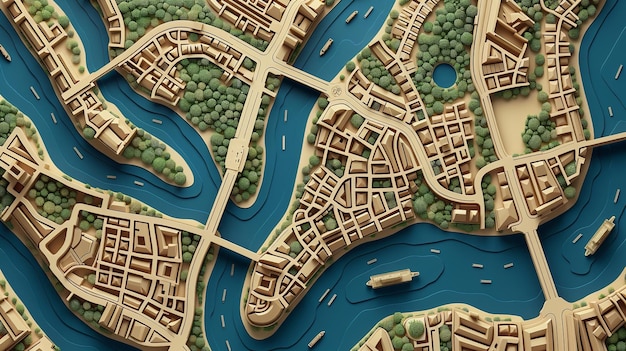 układ nowoczesnej mapy miasta z planem ulic Generative Ai