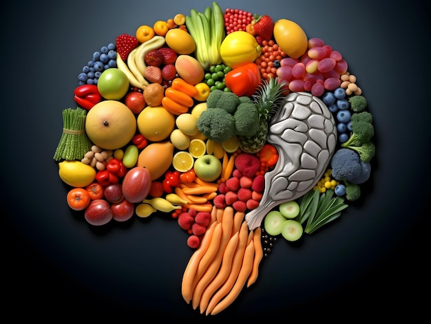 Układ owoców i warzyw w kształcie mózgu Odżywianie dla zdrowia mózgu