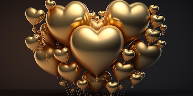 układ złotych balonów w kształcie serca w środku