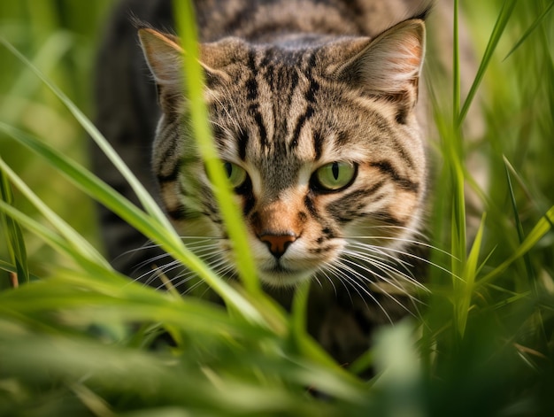 ukradkowy kot śledzący z oczami utkwionymi w ofierze
