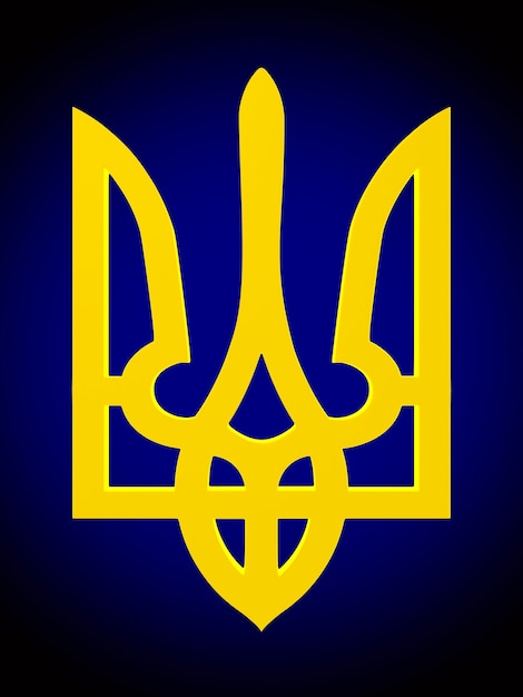 Ukraina godło narodowe na niebieskiej przestrzeni. Ilustracja na białym tle 3d