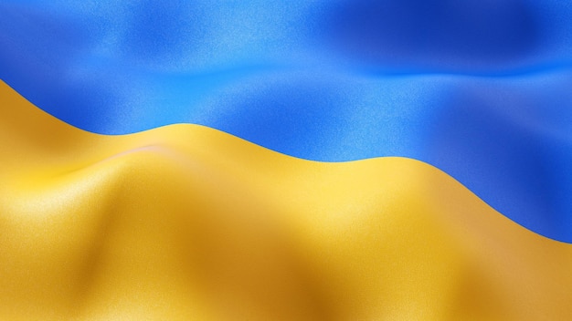 Ukraińska flaga powiewa na wietrze symbol wolnej Ukrainy STOP WAR renderowania 3D