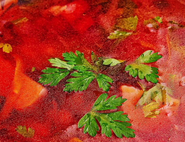 Ukraińska zupa barszcz czerwony z bliska