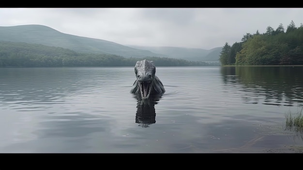 Ukryty w tajemniczych głębinach szkockich jezior legendarne stworzenie znane jako potwór z jeziora nawiedza wyobraźnię Wygenerowane przez AI
