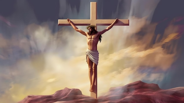 Ukrzyżowanie Jezusa Chrystusa na krzyżu na górze