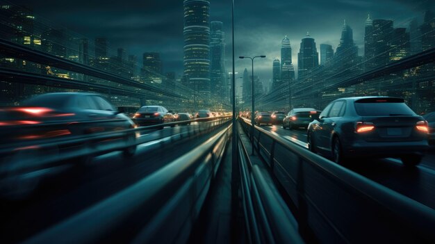 Zdjęcie ulica miasta pełna ruchu drogowego w nocy