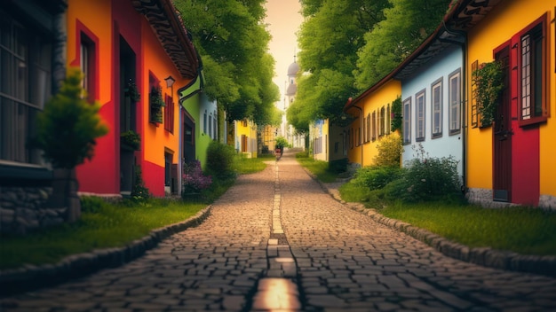 Ulica z kolorowym domem w tle