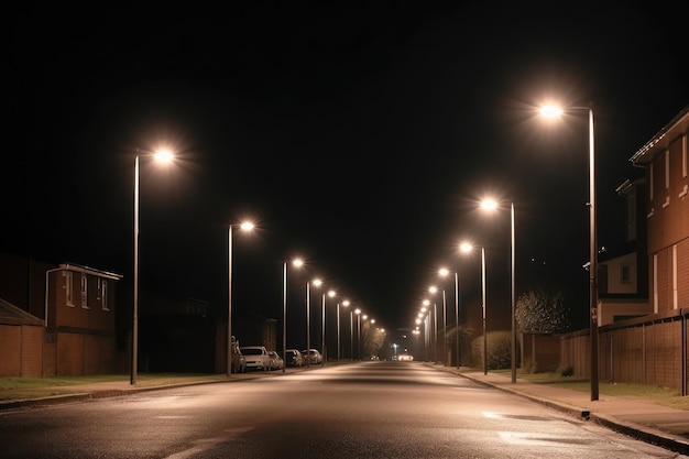 Ulica z rzędem generatywnych świateł ulicznych