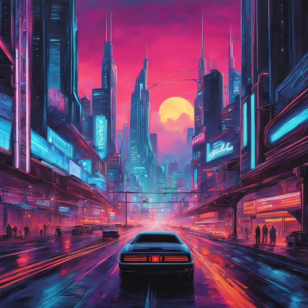 Zdjęcie ulice retro cyberpunk city