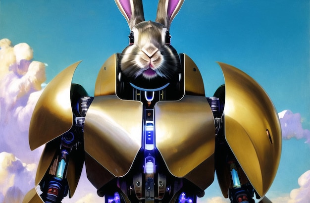 Ulotka robota Easter Rabbit w krajobrazie przyrody Nowoczesny projekt motywu wielkanocnego Happy Easter AI Generated