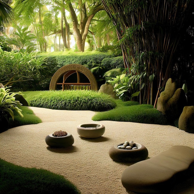 Ułożenie kamieni w ogrodzie Zen stwarza poczucie równowagi