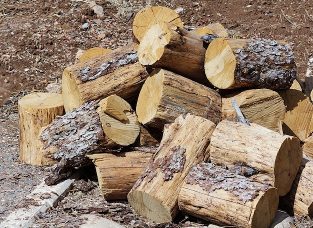 Ułożone drewno do pieca na podwórku