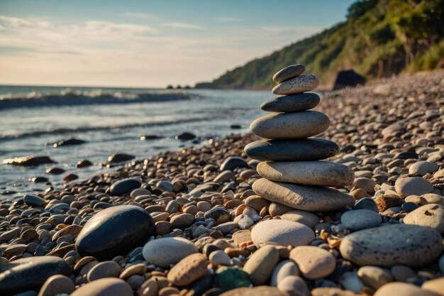 ułożone kamienie rzeki w rogu plaży