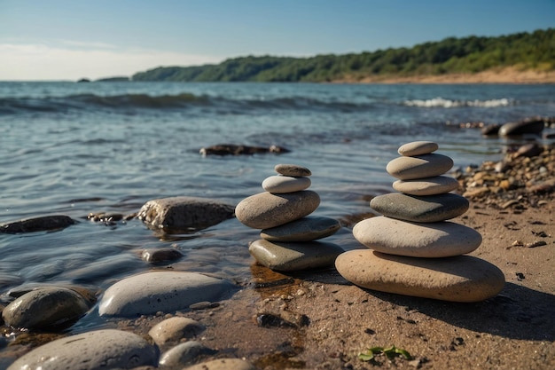 ułożone kamienie rzeki w rogu plaży