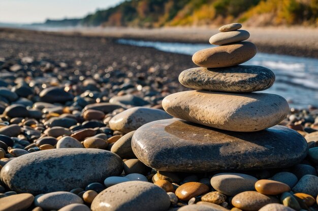 ułożone kamienie rzeki w rogu plaży