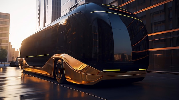 Ultra nowoczesny autobus miejski na koncepcji drogi Generatywna ilustracja ai
