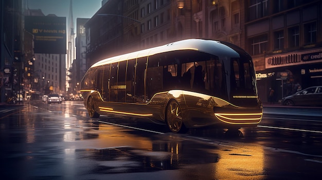 Ultra nowoczesny autobus miejski na koncepcji drogi Generatywna ilustracja ai